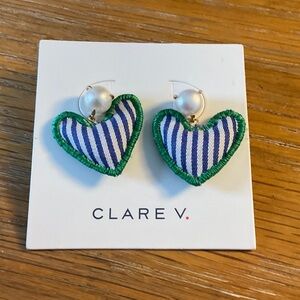 Clare V Heart Earrings with Blue Stripes